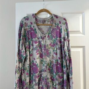 Caslon Floral Cardigan in Gray, Purple, Green